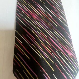 Halston vintage 80s 100% Black silk retro striped tie  100% Silk